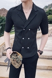 23春夏英伦条纹中袖双排扣衬衫+九分裤套装LJT238-P135，男装衬衫，电商C308