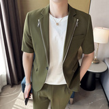 高质量休闲中袖拉链小西服外套韩版修身英伦潮男单西装X38-P135，男装西服套装，电商C308