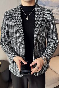 英伦韩版修身男士休闲毛呢格子西服加厚外套X930-P155图片