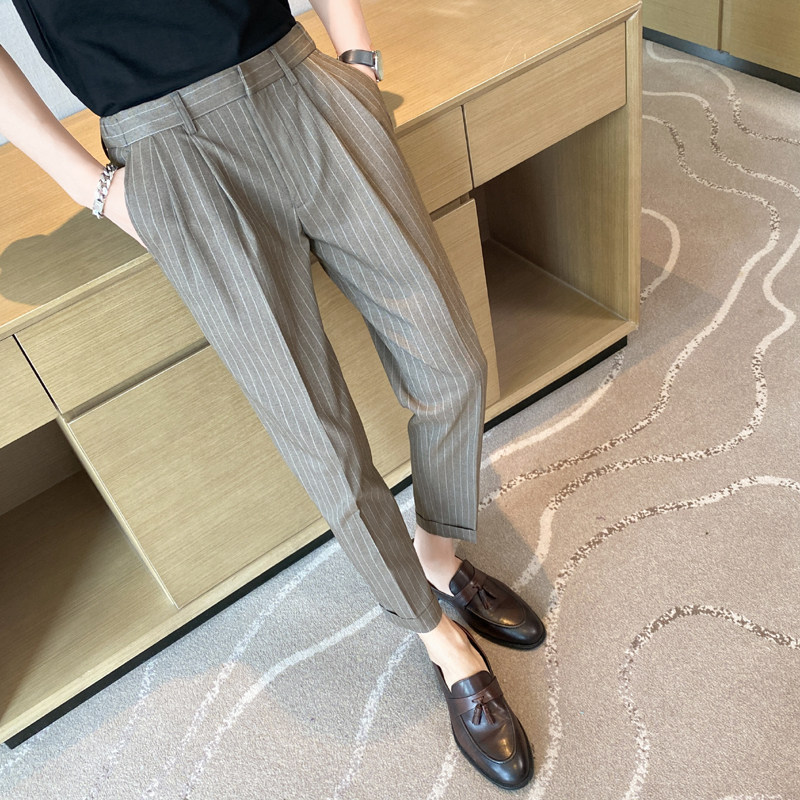 夏季痞雅薄款条纹九分裤男士坠感免烫西裤青年冰凉休闲裤K08-P75，男装西裤，电商C308