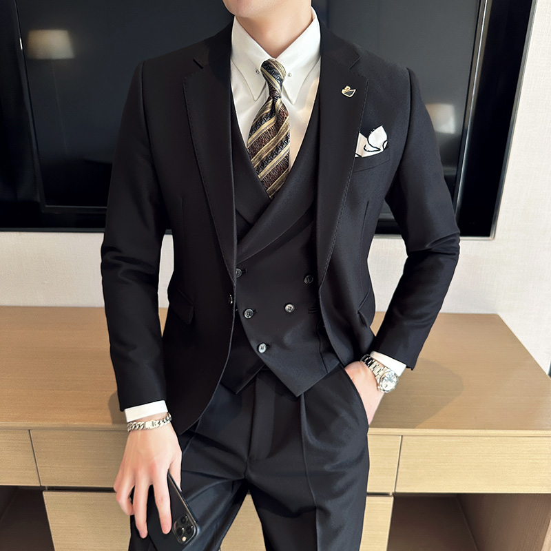 英伦韩版修身男士商务休闲纯色西服三件套新郎套装SJT887-P295，男装西服套装，电商C308