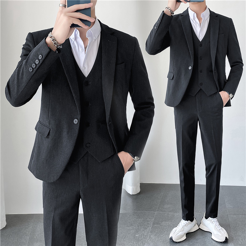 轻熟风ins韩版修身男士休闲一粒扣纯色西服三件套装SJT830-P265，男装西服，电商C308