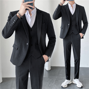 轻熟风ins韩版修身男士休闲一粒扣纯色西服三件套装 SJT830-P265，男装西服，电商C308