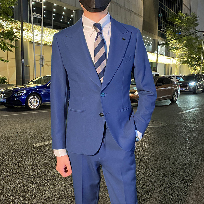 英伦修身男士休闲商务二粒扣西服套装新郎套装天蓝色LJT889-P230，男装西服套装，电商C308