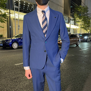 英伦修身男士休闲商务二粒扣西服套装新郎套装天蓝色LJT889-P230，男装西服套装，电商C308