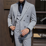 英伦修身男士双排扣纯色西服三件套新郎伴郎礼服套装SJT913-P265，男装西服，电商C308