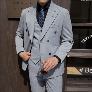 英伦修身男士双排扣纯色西服三件套新郎伴郎礼服套装SJT913-P265图片
