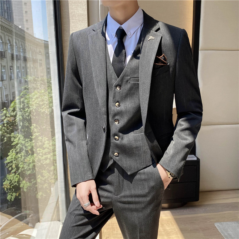 轻熟风ins韩版修身男士休闲西服三件套新郎西装套装SJT24-P295,男装西服套装,电商C308