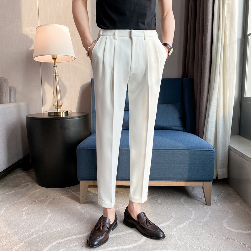 薄款纯色九分裤男士痞雅坠感免烫西裤青年冰凉休闲裤K05-P70，男装西裤，电商C308