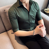 雅痞青年个性一字V领衬衫男中袖帅气修身休闲立领痞帅衬衣C01-P60，男装衬衫，电商C308