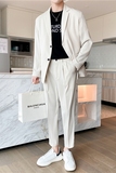 轻熟风英伦纯色宽松西服+阔版休闲九分裤套装米白色TZ16-P215，男装西服，电商C308