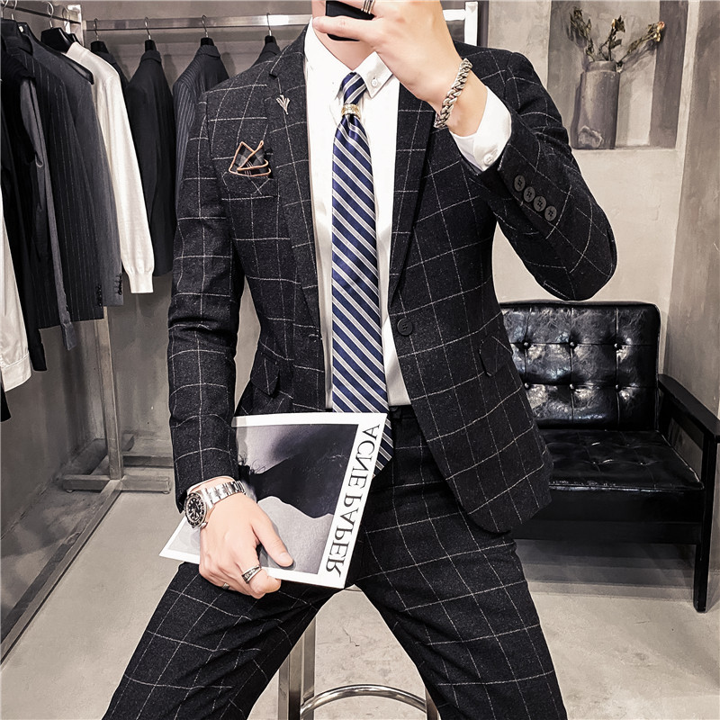 20秋冬款英伦韩版经典时尚格子修身男士单西服外套X905-P150，男装西服，电商C308