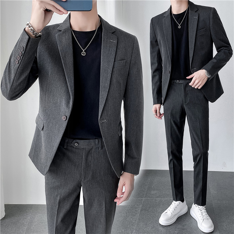 轻熟风ins韩版修身男士休闲虚线条纹一粒扣西服套装LJT937-P210，男装西服套装，电商C308