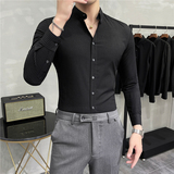 秋冬韩版修身长袖衬衫男英伦条纹刺绣衬衣C8876-P65，男装衬衫，电商C308