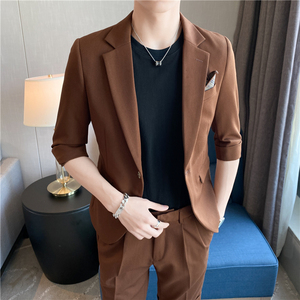 高级感休闲中袖小西服外套韩版修身英伦潮男痞雅单西装X04-P145