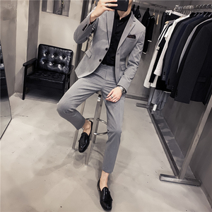 秋冬英伦韩版修身男士休闲商务二粒扣西服套装白色LJT961-P220图片