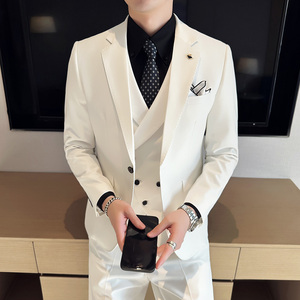 英伦韩版修身男士休闲商务纯色西服三件套新郎套装SJT887-P295图片