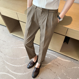 春夏薄款千鸟格九分裤男坠感免烫痞帅西裤青年冰凉休闲裤K06-P70，男装西裤，电商C308