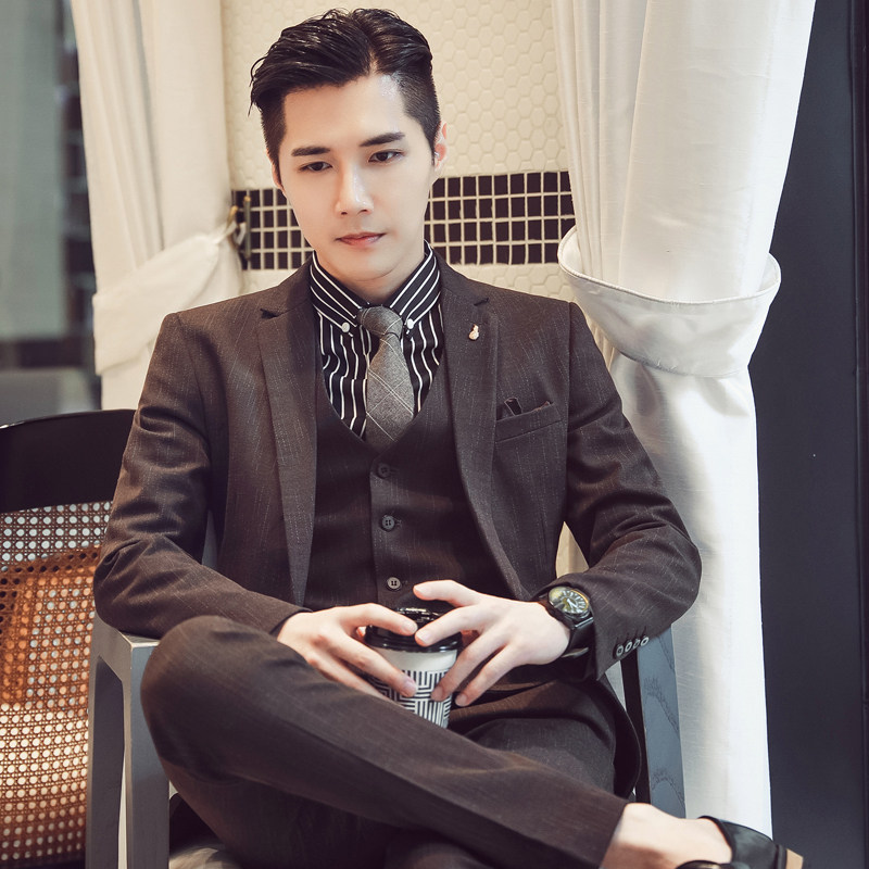 秋冬韩版修身休闲男士西服三件装新郎西服套装SJT937-P265，男装西服套装，电商C308