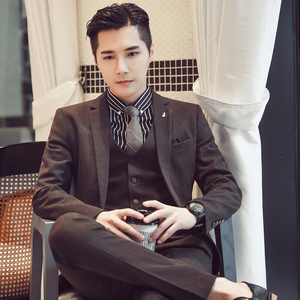 秋冬韩版修身休闲男士西服三件装新郎西服套装SJT937-P265，男装西服套装，电商C308