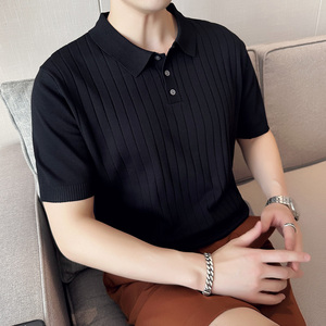 男士休闲polo衫t恤 潮流修身翻领半袖polo衫黑色C72006-P58图片