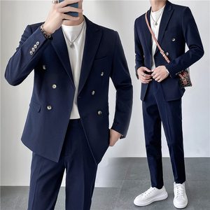 秋冬英伦韩版修身双排扣纯色休闲商务西服套装中灰色LJT830A-P220图片