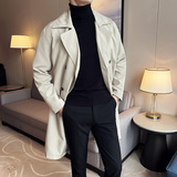 秋冬款英伦休闲双排扣翻领男士中长款风衣纯色外套灰色DA48-P180，男装风衣，电商C308