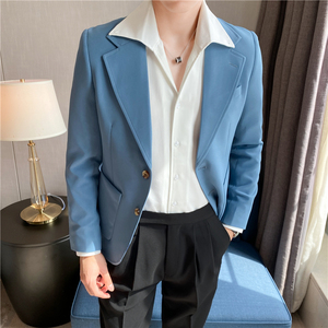 春夏季休闲小西服外套男高级感韩版修身英伦痞帅单西装X01-P155图片