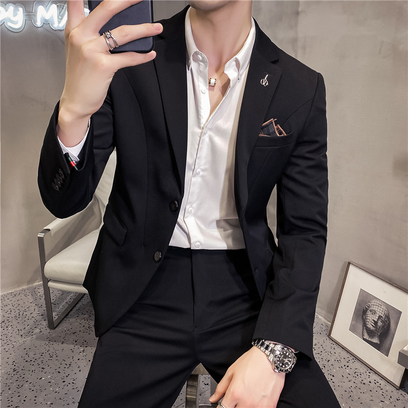 20秋冬款韩风修身男士二粒扣商务西服套装LJT961-P230，男装西服套装，电商C308