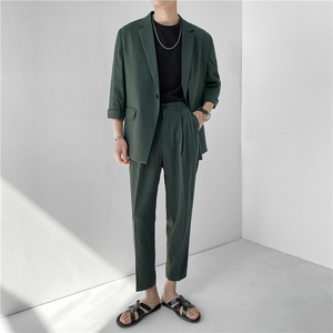 23夏款轻熟风英伦纯色宽松中袖西服+阔版九分裤套装 TZ15-P195图片