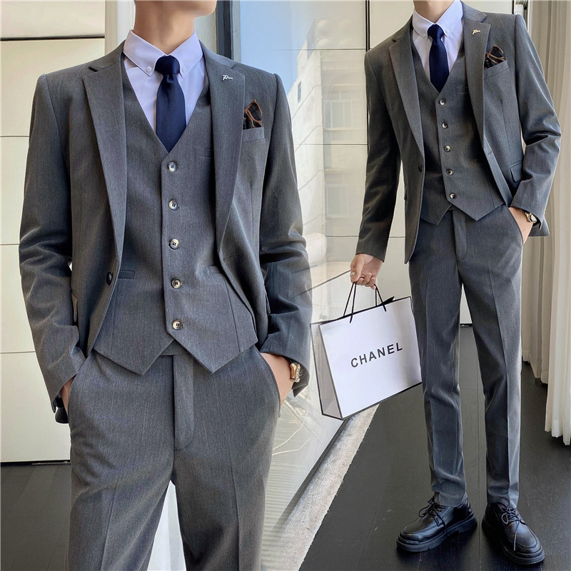 轻熟风ins韩版修身男士休闲西服三件套 新郎西装套装 SJT24-P295图片