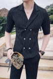 23春夏季款英伦条纹中袖双排扣衬衫+九分裤套装LJT238-P135，男装衬衫，电商C308
