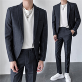 ins轻熟风韩版修身男士休闲一粒扣条纹西服套装LJT903-P205，男装西服套装，电商C308