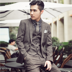 高品质秋冬韩版修身格子男士西服三件套 新郎西服套装SJT956-P260，男装西服套装，电商C308