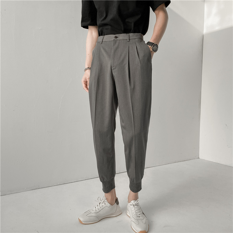 21春夏轻熟风微宽时尚休闲裤韩版纯色小脚九分西裤K19-P65，男装西裤，电商C308