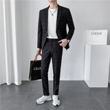 轻熟风ins韩版修身男士休闲一粒扣格子西服套装LJT905-P220，男装西服套装，电商C308
