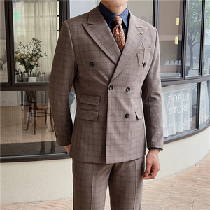 英伦修身男士双排扣格子西服新郎伴郎礼服外套X920-P155图片