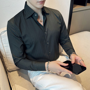 春季 英伦条纹衬衫男 长袖薄款潮流帅气修身休闲纯色衬衣XT27-P68图片