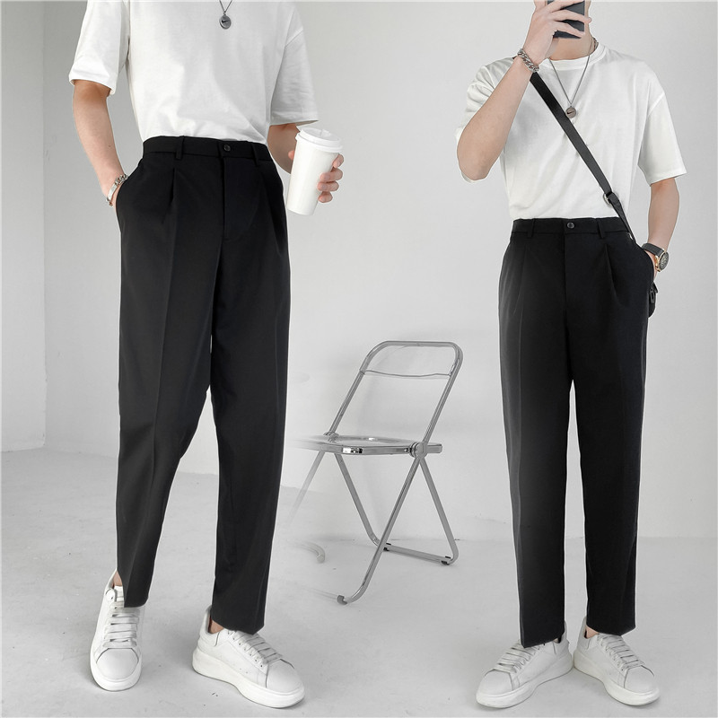 轻熟风宽松时尚休闲西裤阔版纯色直筒长裤K17-P70，男装西裤，电商C308