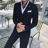 秋冬新款绅士英伦修身刺绣纯色双排扣男士西服三件套TZ50-P295，男装西服，电商C308