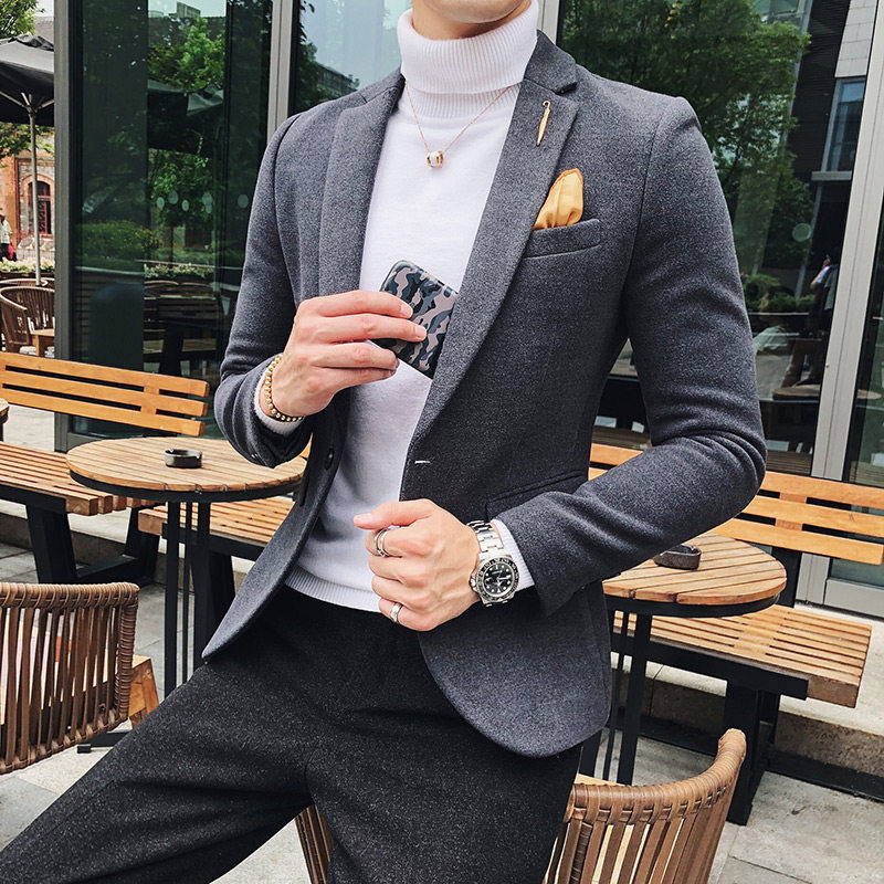 秋冬款韩版高端呢料修身西服外套英伦型男休闲西装X60-P155,男装西服套装,电商C308