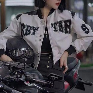 欧货2024韩版秋季衣女骑行机车服美式复古棒球服痞帅风宽松短外套