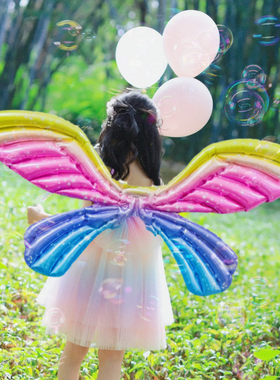 网红天使蝴蝶翅膀背饰气球马卡龙彩色儿童充气小女孩玩具公园摆摊