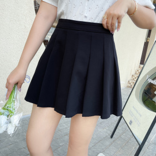 短款 高腰a字显瘦微胖百褶裙女适合胖人 黑色半身裙气质 女装 大码