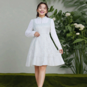 轻奢冬季 微胖MM复古轻国风绒蕾丝拼接提花连衣裙 温暖颜值大码 女装