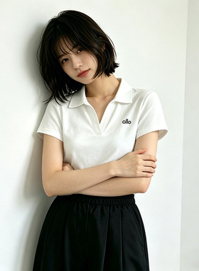 polo衫翻领白色短袖t恤女2026新款爆款夏季刺绣修身纯棉短款上衣