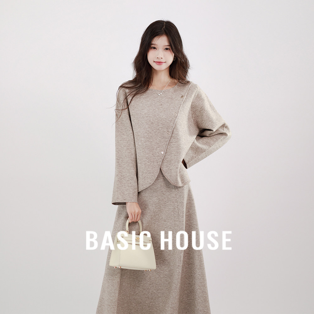 Basic House/百家好高级感毛呢针织套装裙女秋冬季穿搭一整套冬装