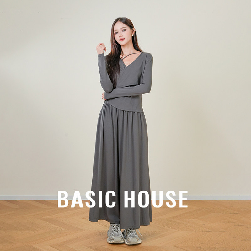 Basic House/百家好不规则设计感T恤女A字半身裙时尚两件套装夏季