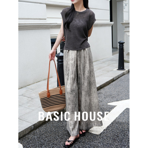 Basic House/百家好 灰色针织背心阔腿裤巨好看的两件套装女夏季
