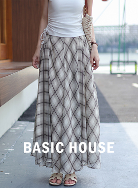 Basic House/百家好格子半身裙女夏季2026新款格子小个子a字长裙